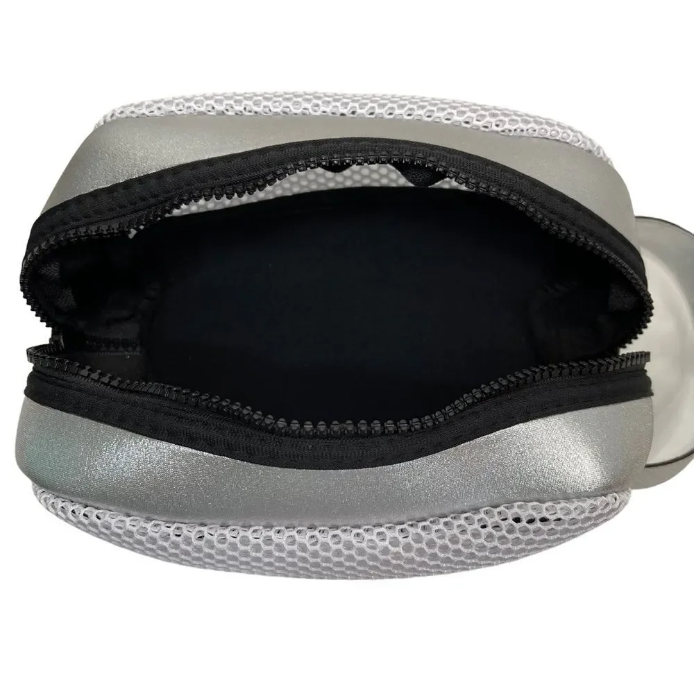 Ah-Dorned Sport New York Travel Make Up Bag Metallic Silver Zip Close Vacation